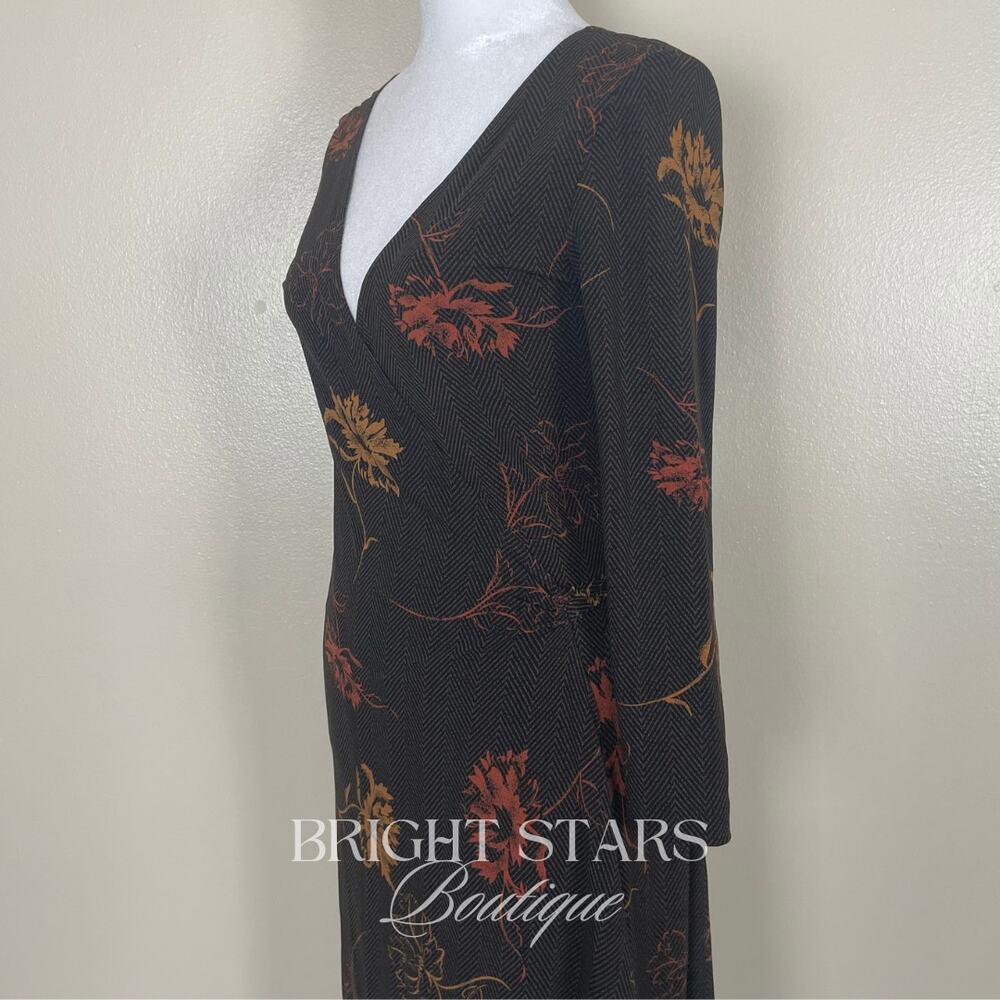 Rare Wrap Dress Alt ASO Lorelai Gilmore Girls Vintage Long Sleeve Brown Floral - Picture 11 of 11